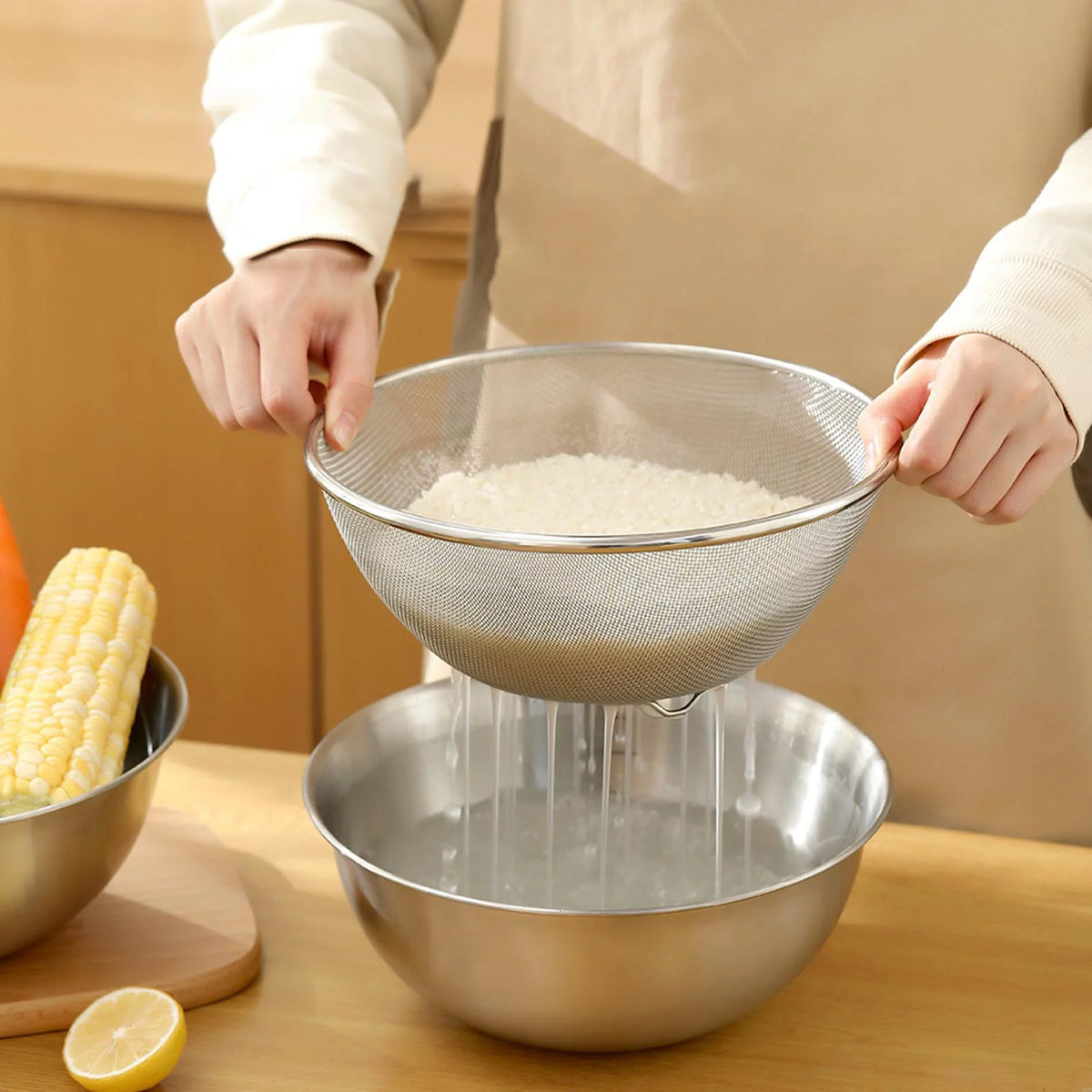 304 Stainless Steel Colander with Bowl Set of 2 J9138