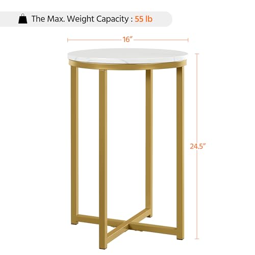 Black 16in Faux Marble Side Table with Metal Legs D57395