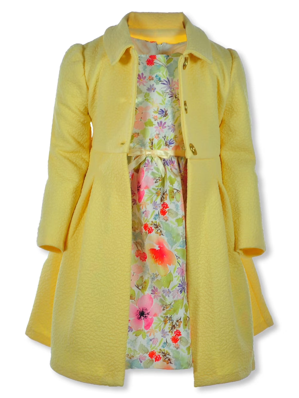 Girls' 2-Piece Floral Dress With Jacket Outfit - yellow, 6x F379