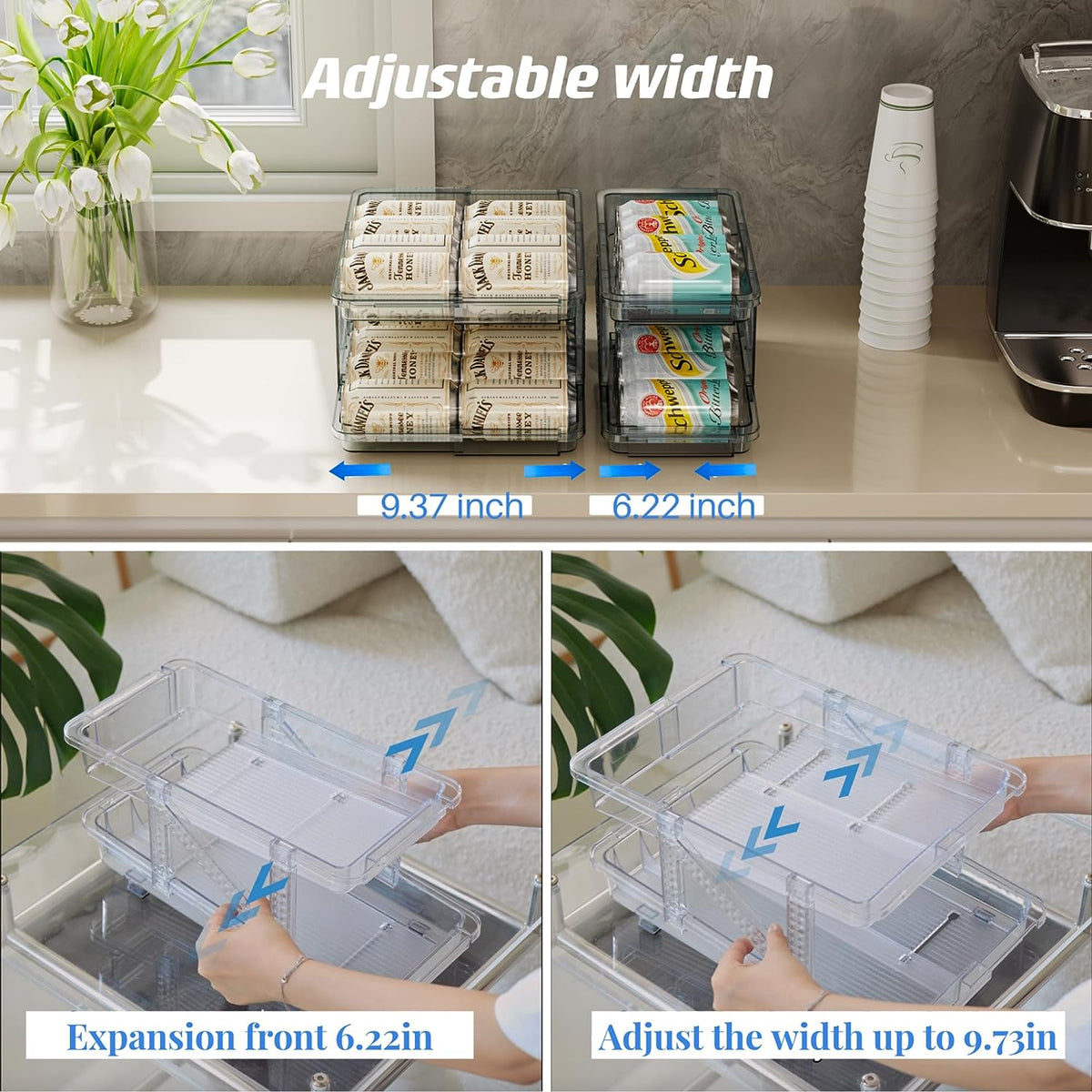 2 Pcs Clear Plastic Beverage Soda Can Organizer for Refrigerator T18039