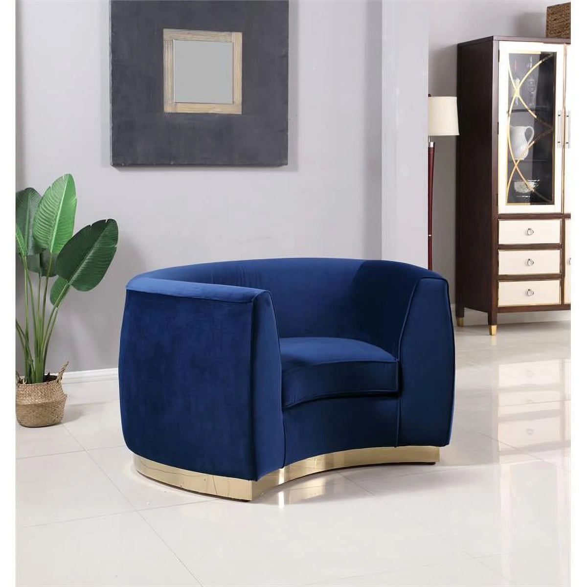 Navy and Gold Velvet Accent Chair and Chaise 2-Piece Set F412425