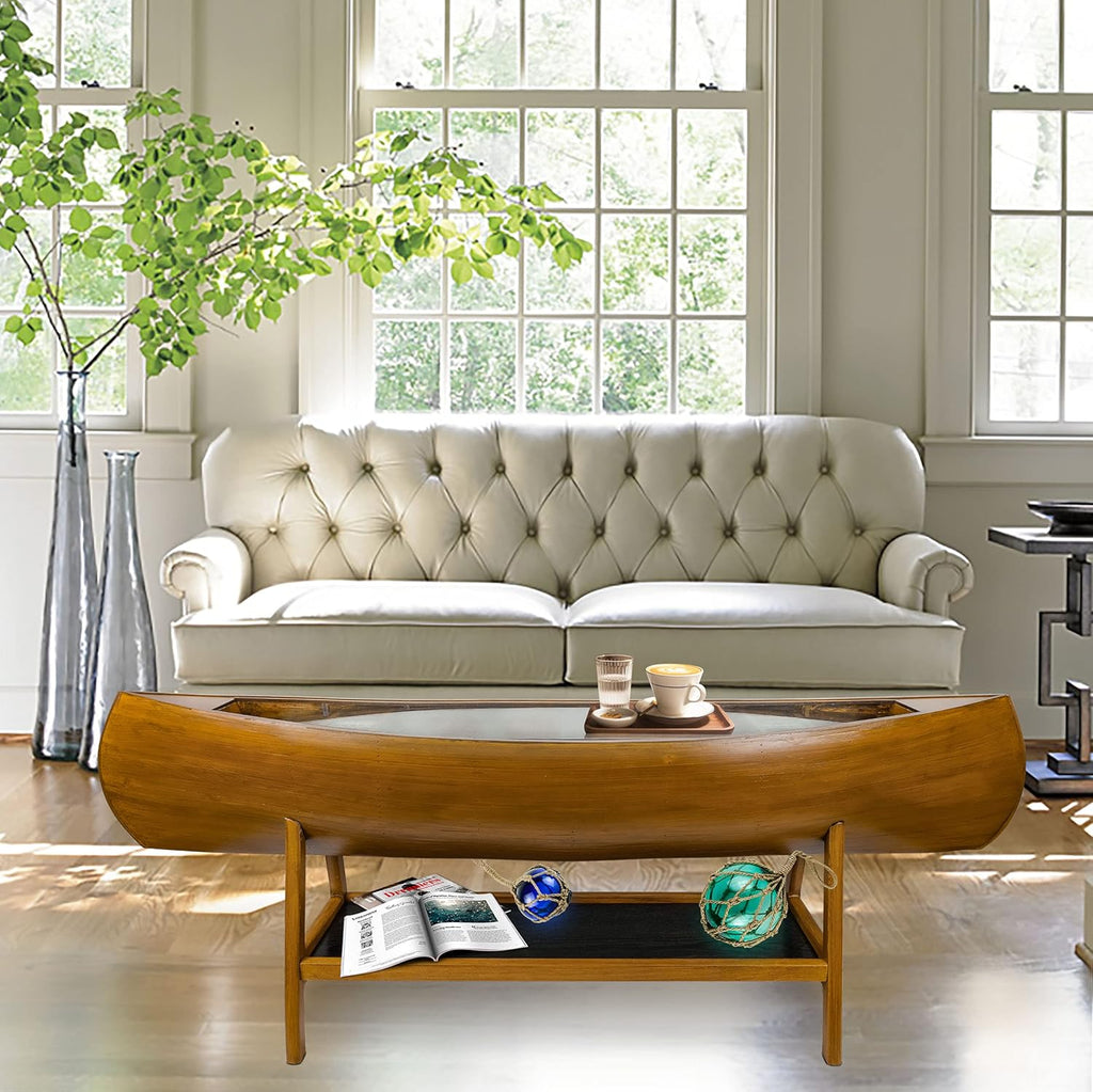 Walnut Antique Finish Oval Glass Coffee Table O83548