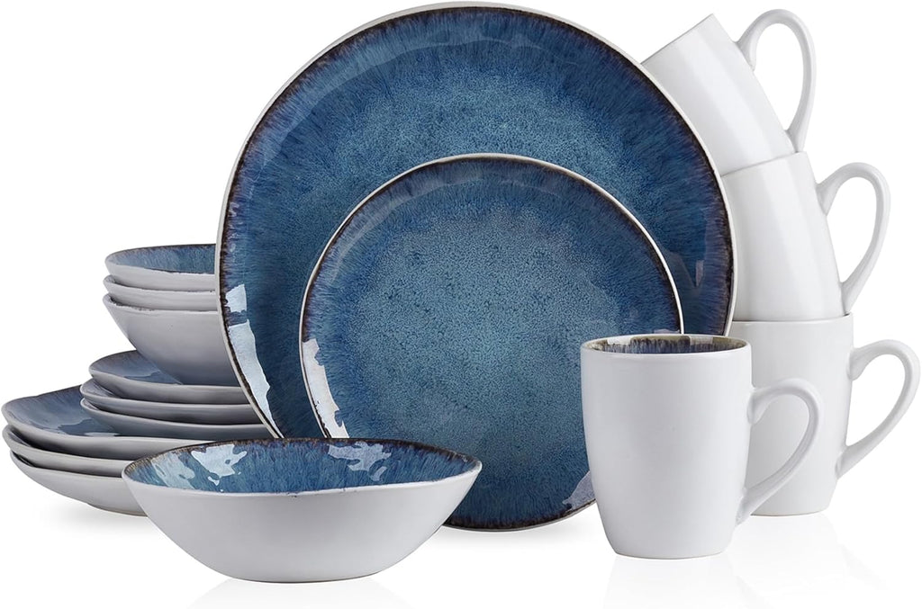 16-Piece Blue Stoneware Dinnerware Set U614719