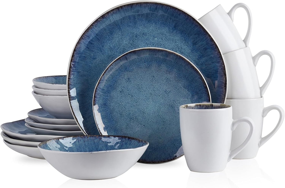 16-Piece Blue Stoneware Dinnerware Set U614719