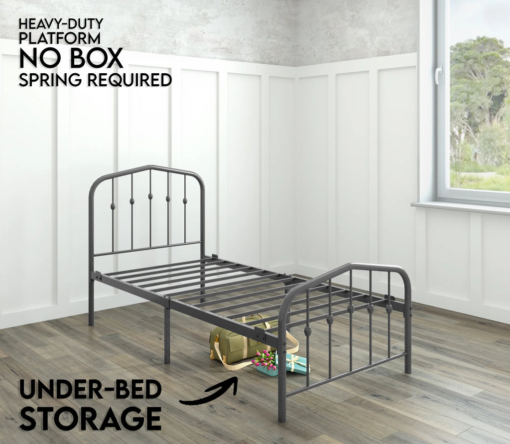 Twin Metal Bed Frame with Headboard and Footboard O98569