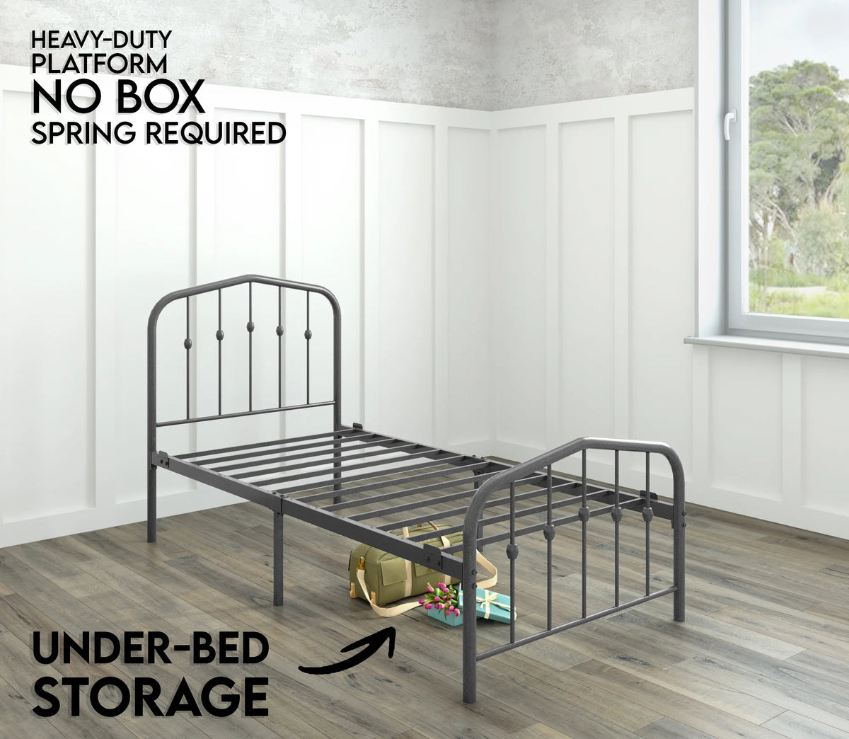Twin Metal Bed Frame with Headboard and Footboard O98569