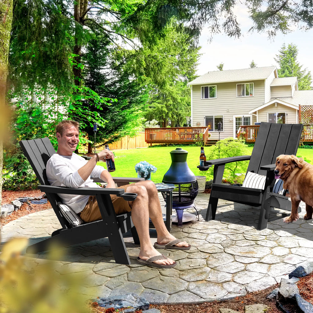 Black Plastic Adirondack Chair with Cup Holder D69288