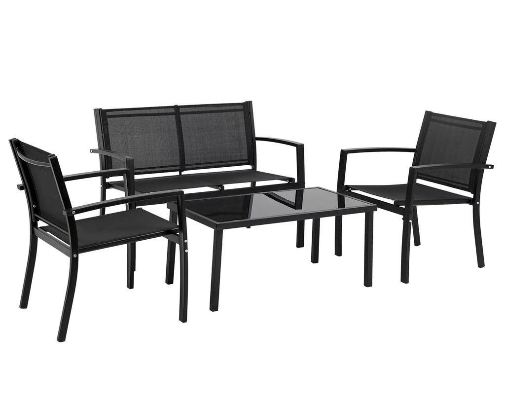 4 Piece Patio Conversation Set with Tempered Glass Tabletop Black L41261