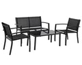 4 Piece Patio Conversation Set with Tempered Glass Tabletop Black L41261