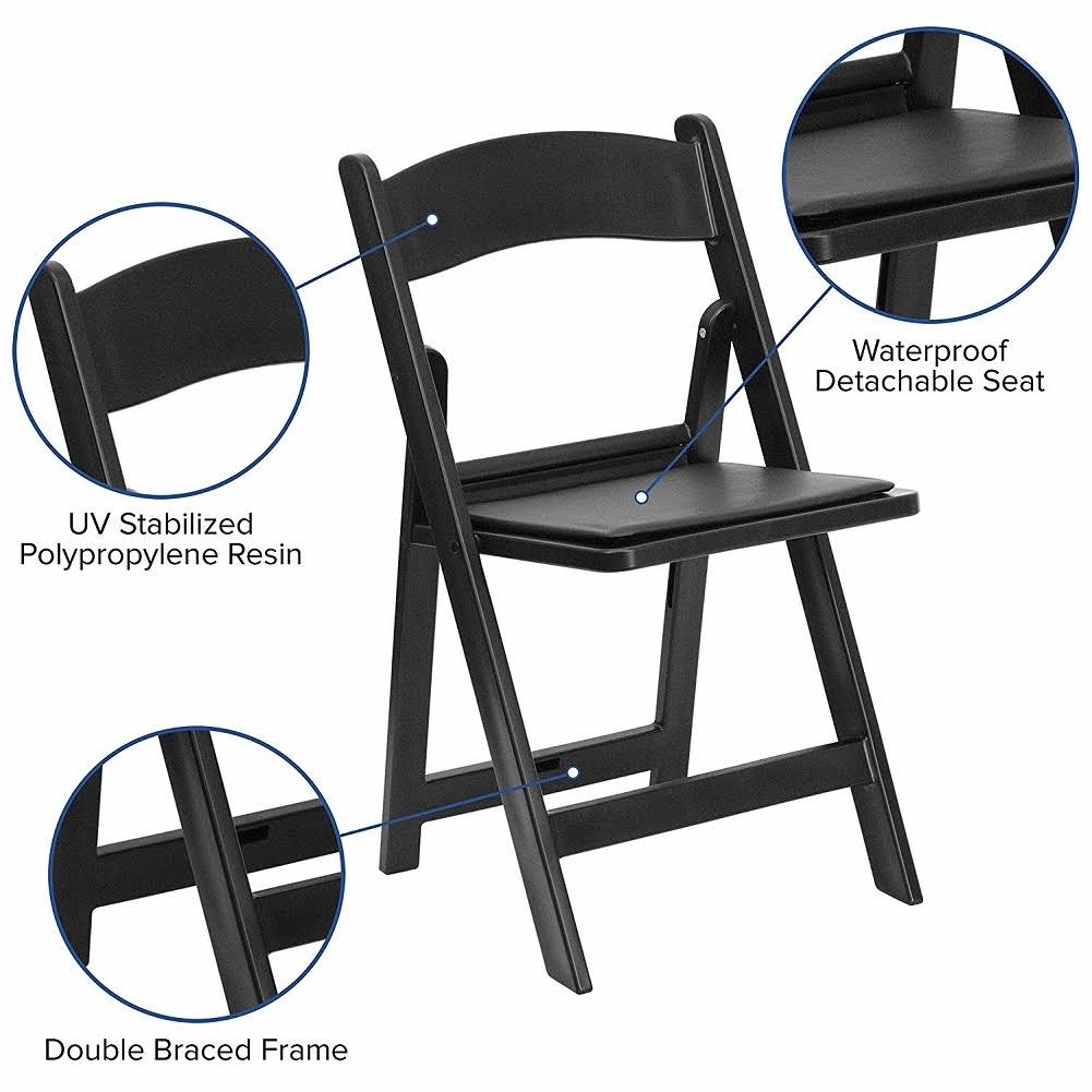 Black Resin Folding Chair with Vinyl Padded Seat W20653
