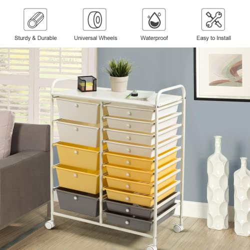 15 Drawer Rolling Storage Cart with Lockable Wheels, Black Q5909