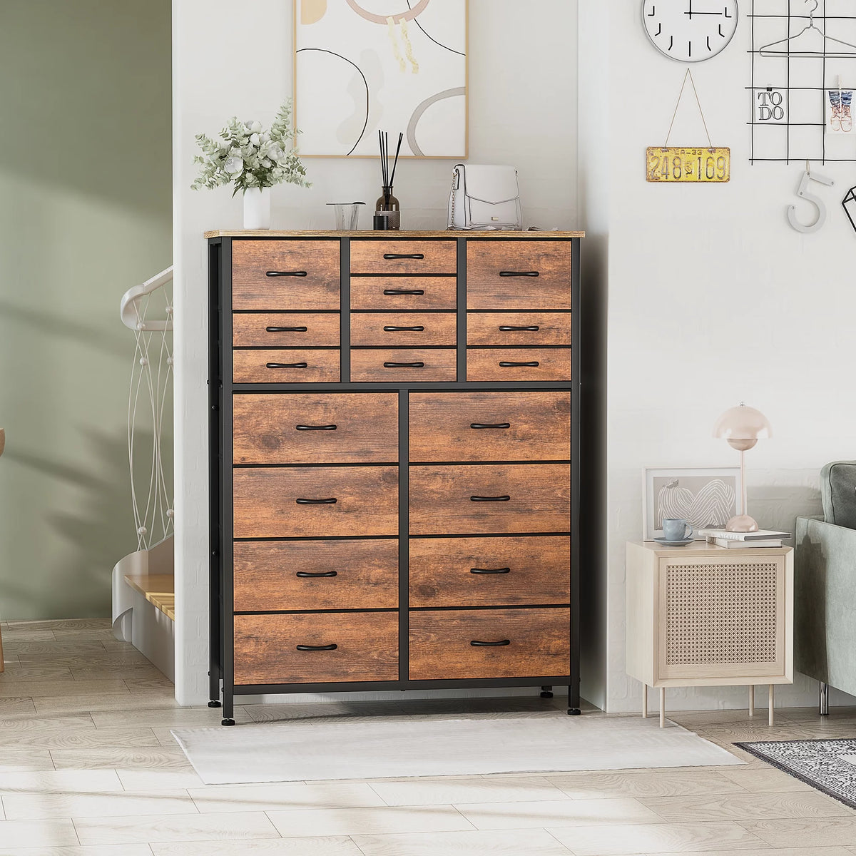 Rustic Brown 18 Drawer Fabric Dresser P641812