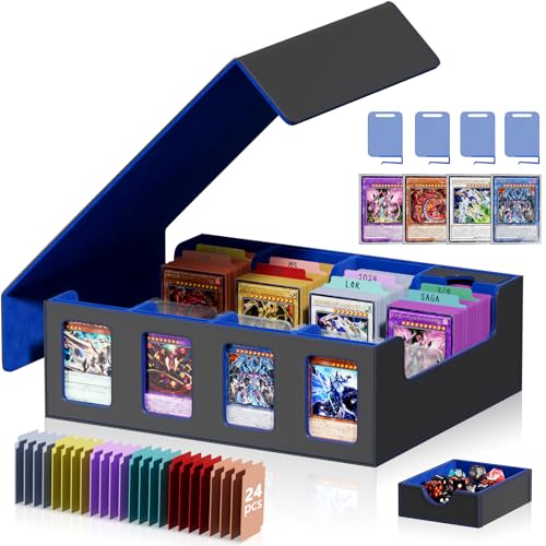 Card Storage Box with 4 Rows, 24 Colorful Dividers & 8 Viewing Windows J581