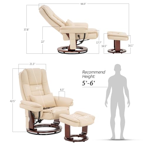Cream White Faux Leather Recliner Chair with Ottoman Z362346