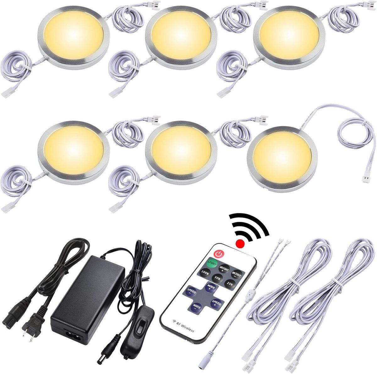 Dimmable Linkable Wired LED Puck Lights, 14 Lights, Warm White A1242