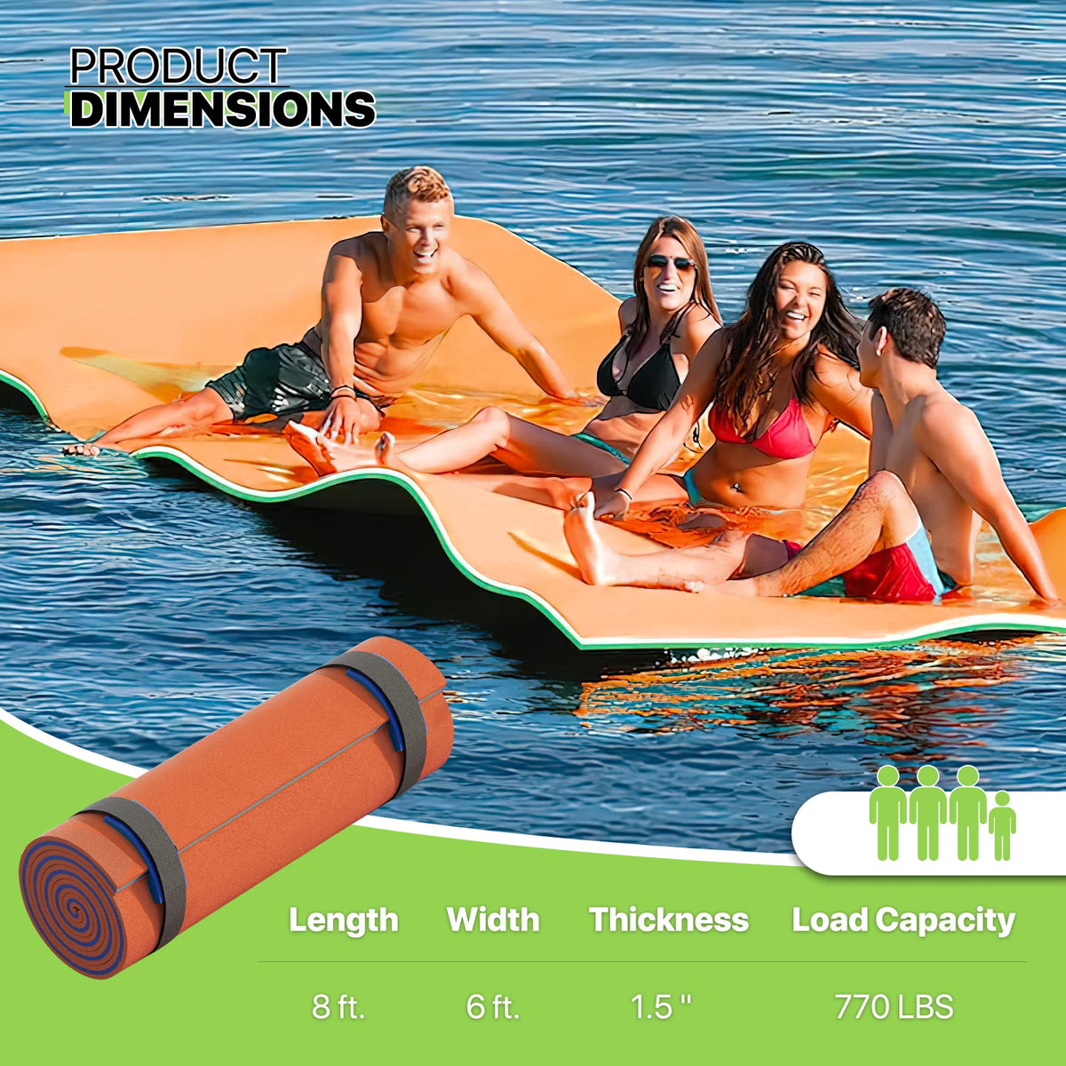 8' x 6' Orange XPE Foam Floating Water Mat D527