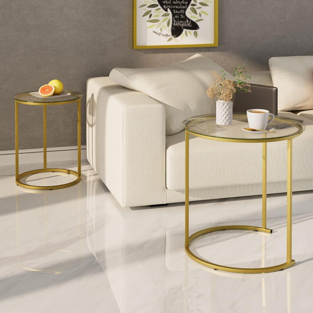 Black Tempered Glass Coffee Table Set of 2 Q727