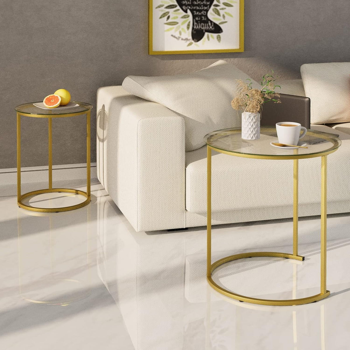 Black Tempered Glass Coffee Table Set of 2 Q727
