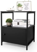 Black 3-Tier Wooden Nightstand with Storage Cabinet and Open Shelf X23097