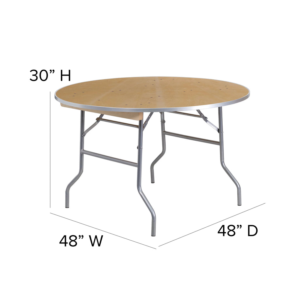 4-Foot Round Heavy Duty Birchwood Folding Banquet Table Y65661