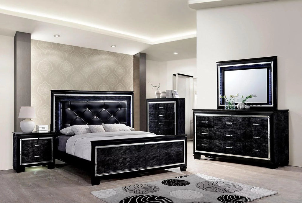 Black Solid Wood Queen Bedroom Set 6pcs Z394442