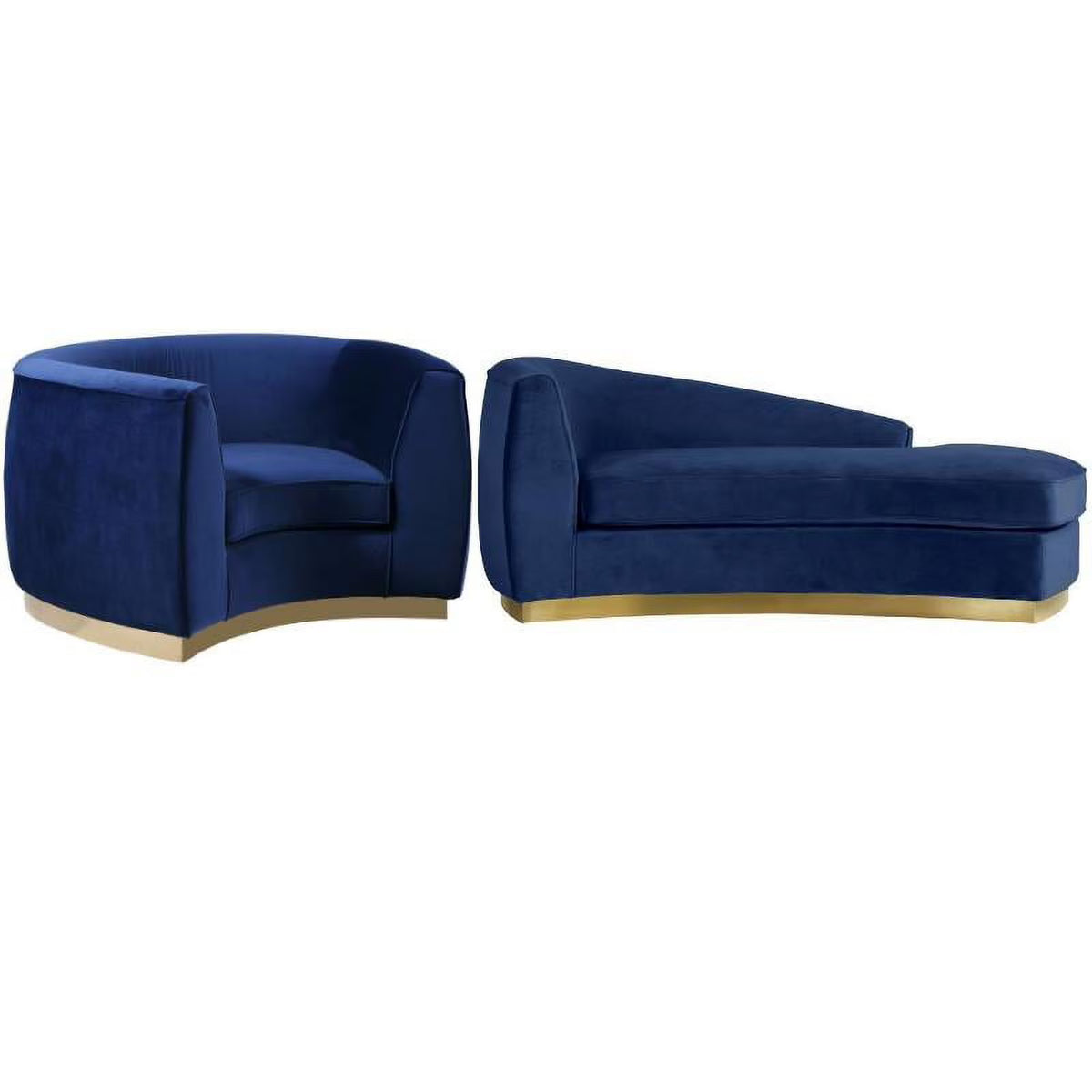 Navy and Gold Velvet Accent Chair and Chaise 2-Piece Set F412425