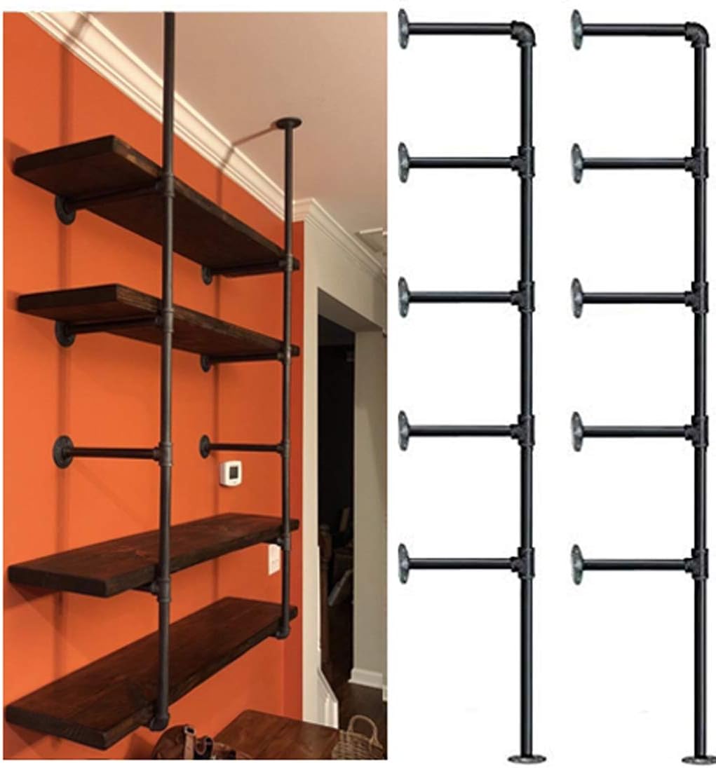 Industrial Retro Wall Mount Iron Pipe Shelf, DIY Open Bookshelf (2Pcs) R7554