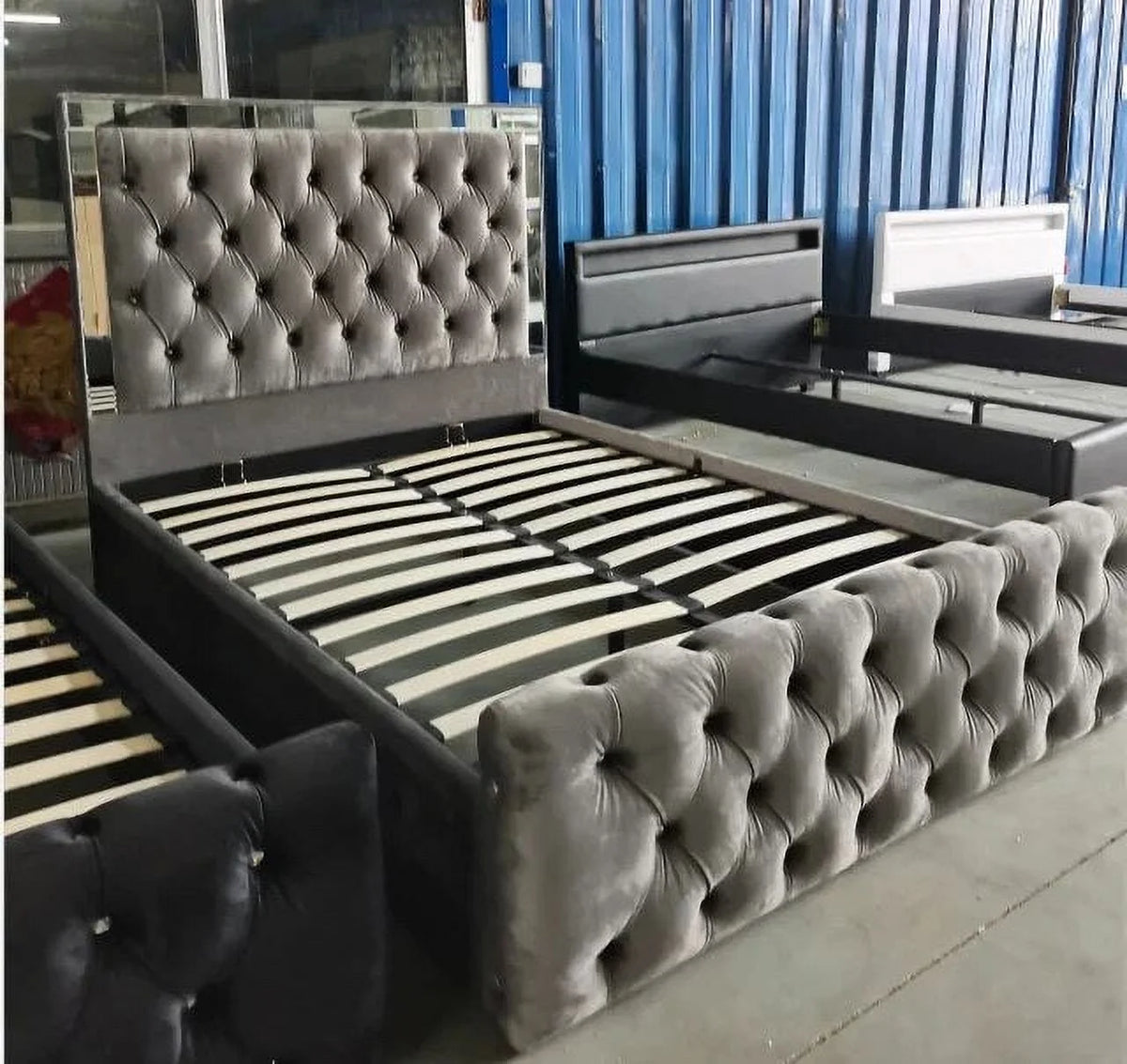 Crystal Velvet Upholstered Headboard with Mirror E5309