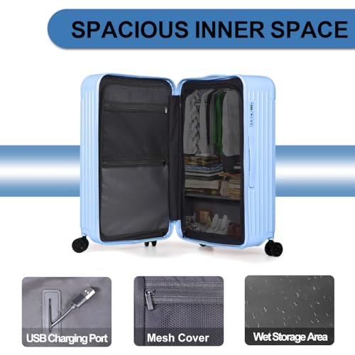 2 Piece Hardside Luggage Set with TSA Lock 20+28 Inch LightBlue Z584