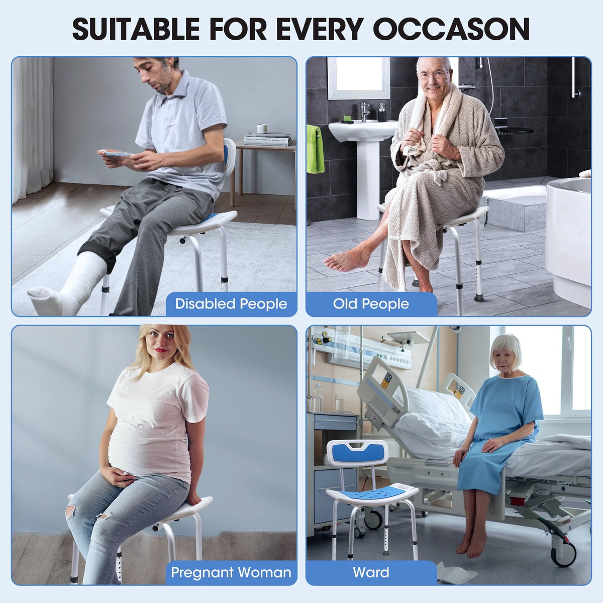 Bath and Shower Chair with Back and Padded Armrests, Height Adjustable Q10217