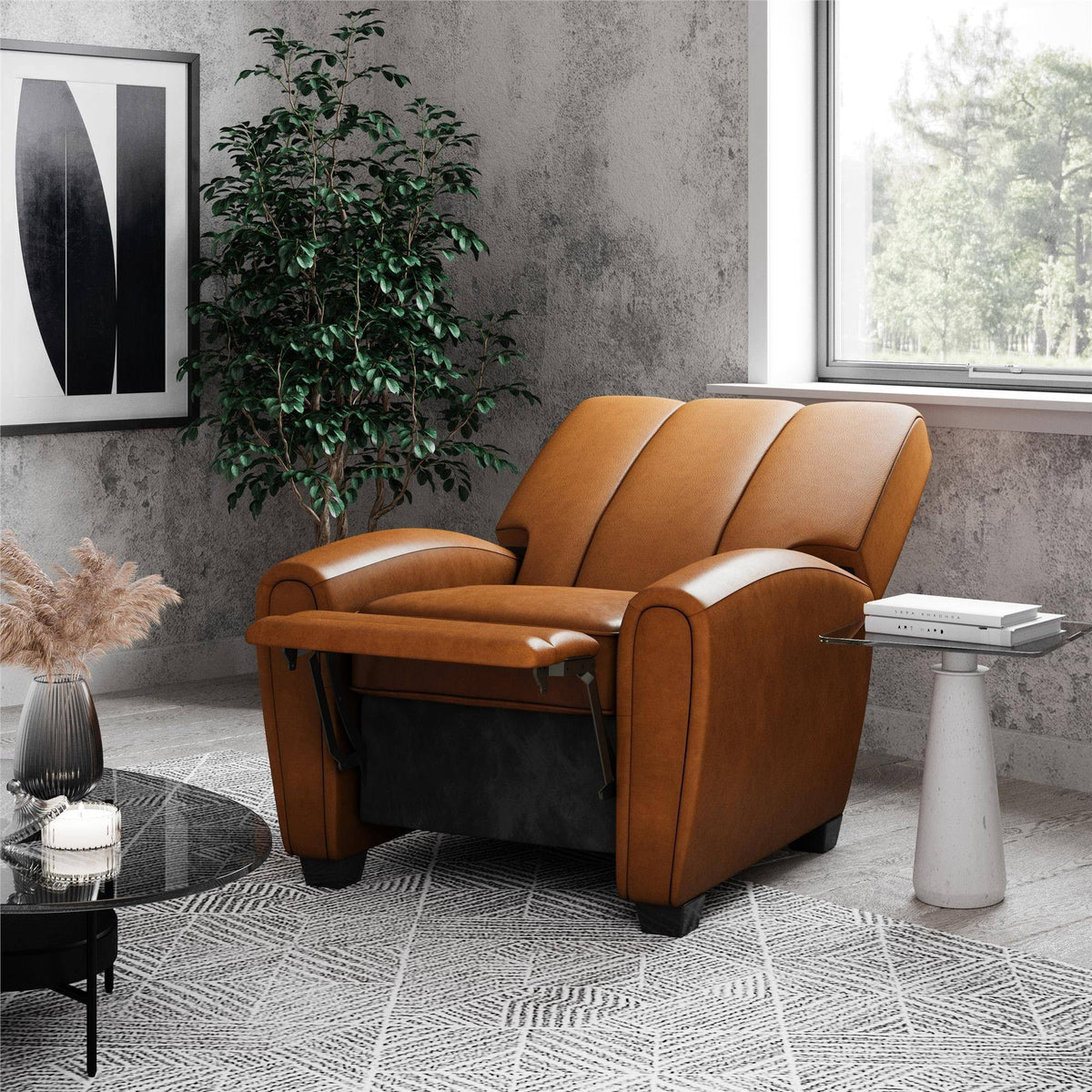 Camel Faux Leather Pushback Recliner U68098