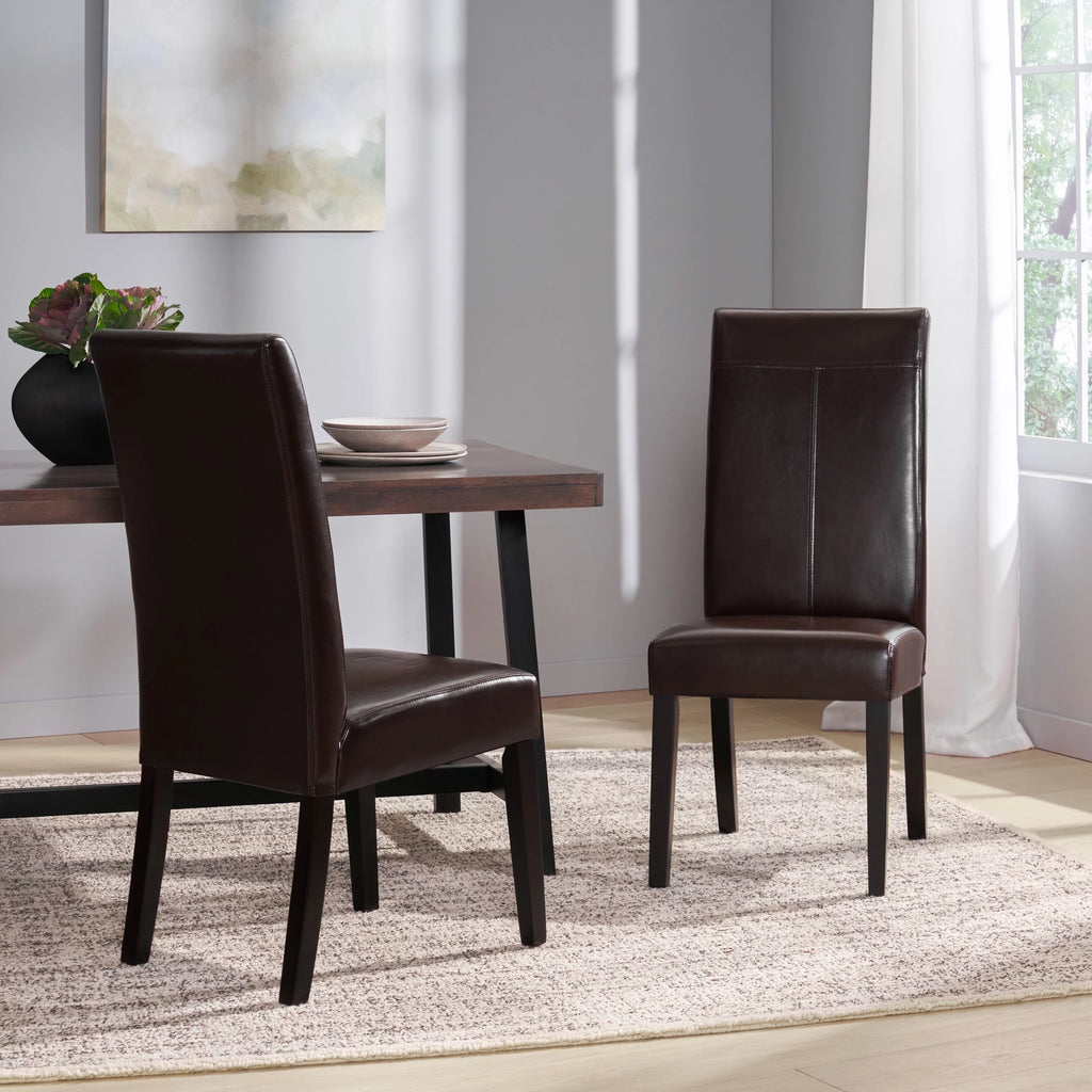 Brown Faux Leather Dining Chairs Set of 2 E837