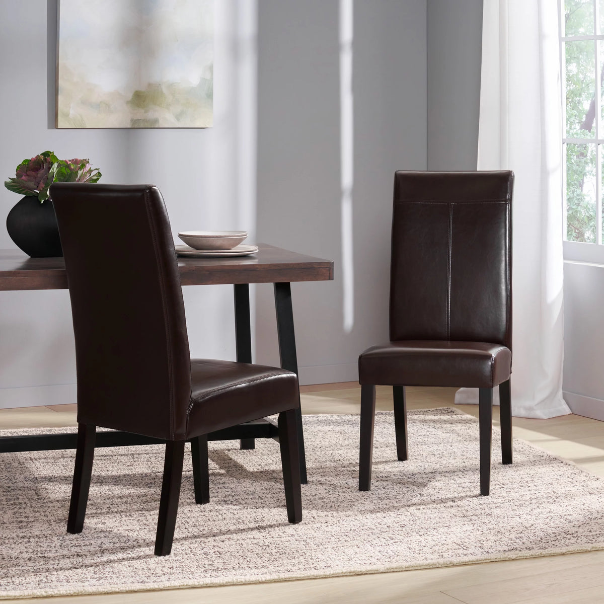 Brown Faux Leather Dining Chairs Set of 2 E837