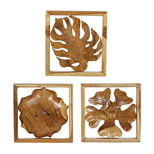 Set of 6 Brown Teak Wood Wall Sculpture E16314