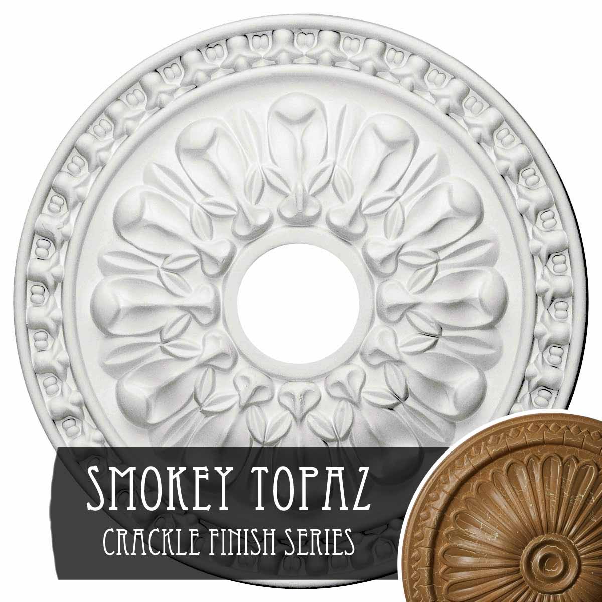 18x22OD x 3 1/2x22ID x 1 3/8x22P Ceiling Medallion, Hand-Painted Smokey Topaz Crackle B836