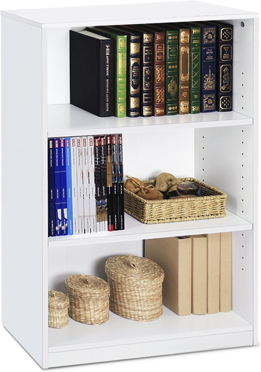 5-Tier Reversible Color Open Shelf Bookcase, White & 3-Tier Adjustable Shelf Bookcase, White U5917