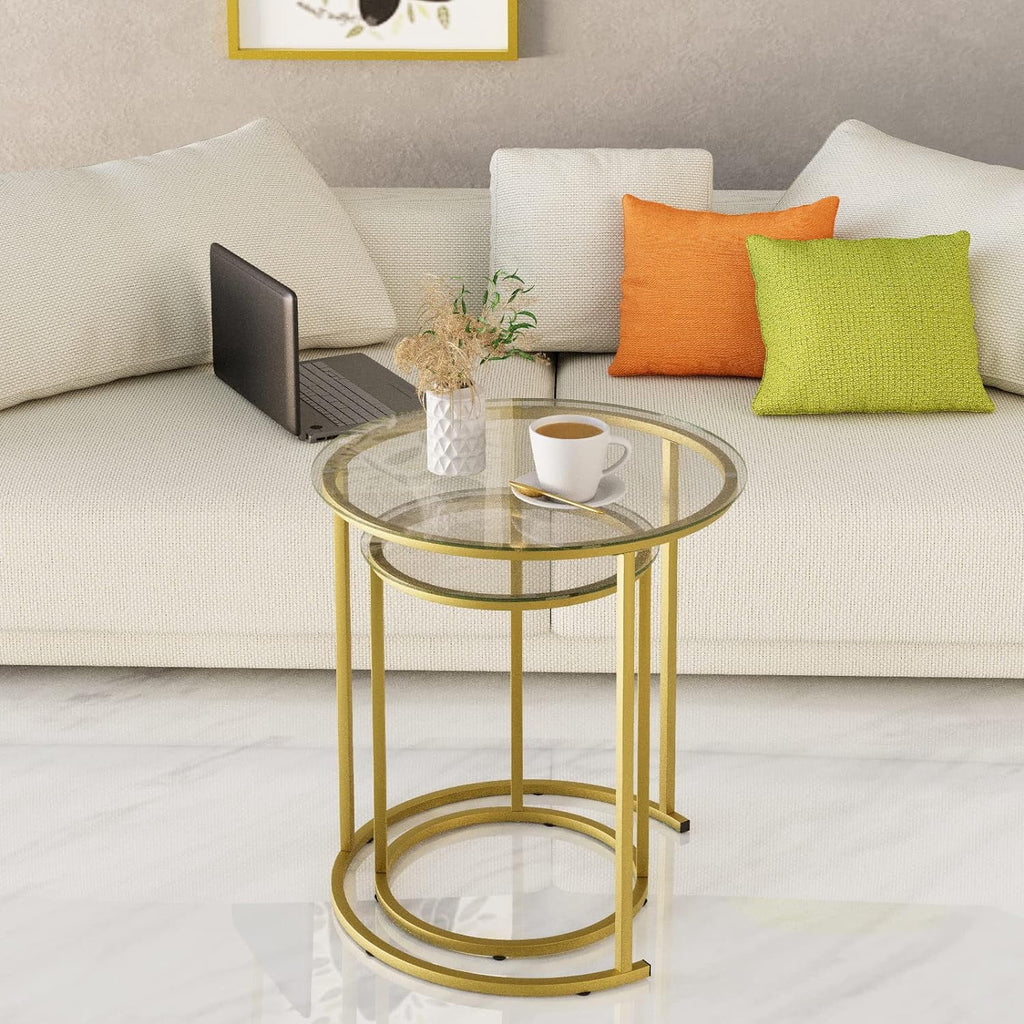 Black Tempered Glass Coffee Table Set of 2 Q727