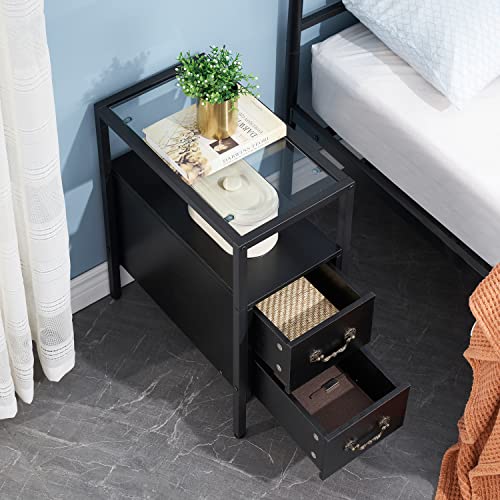 Set of 2 Brown Tall Night Stands with Drawers and Shelf E6716