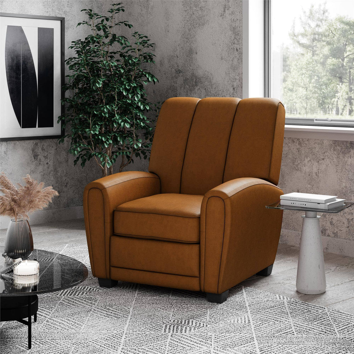 Camel Faux Leather Pushback Recliner U68098