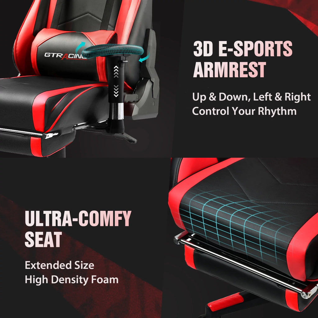 Red PU Leather Gaming Chair with Footrest B146