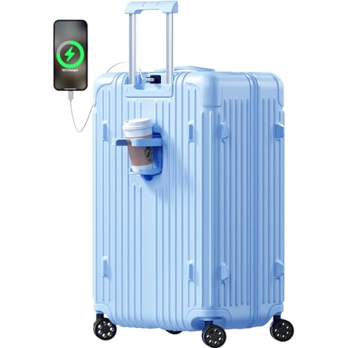 2 Piece Hardside Luggage Set with TSA Lock 20+28 Inch LightBlue Z584
