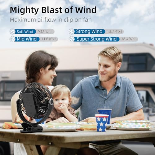 10000mAh 8-Inch Rechargeable Clip on Fan, 4 Speeds W231