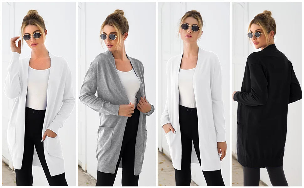 Solid Open Front Long Knit Cardigan Sweater V97500