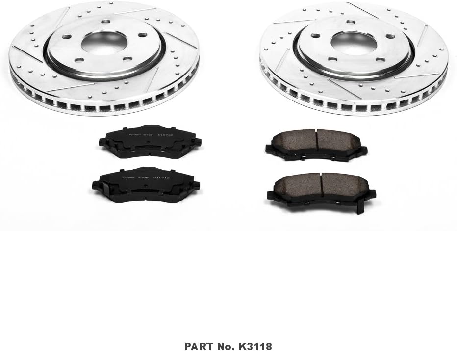 Front Z23 Carbon Fiber Brake Pads with Drilled & Slotted Brake Rotors Kit W6266