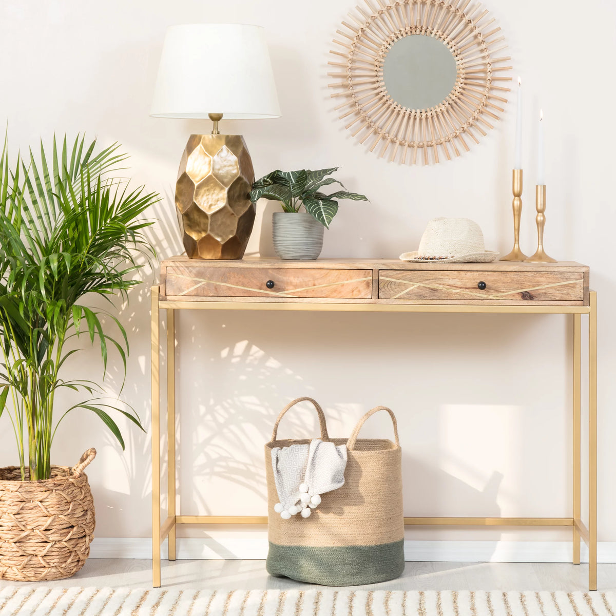 Solid Wood Console Table with 2 Drawers W667403