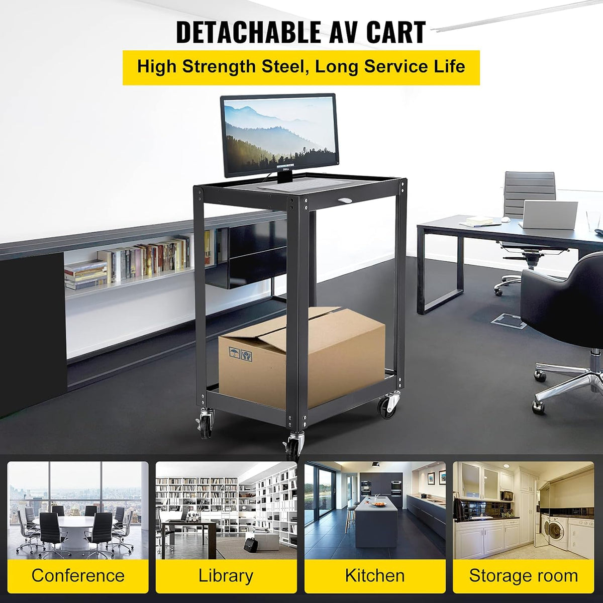 AV Cart with Power Strip, 2 Shelves, 4 Rolling Casters and 2 Locking Brakes N803