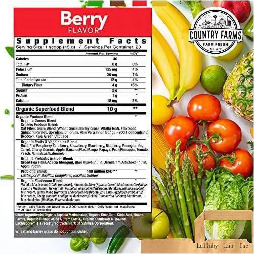 super greens, alkalizing formula, berry, 10.6 oz (300 g) N6429