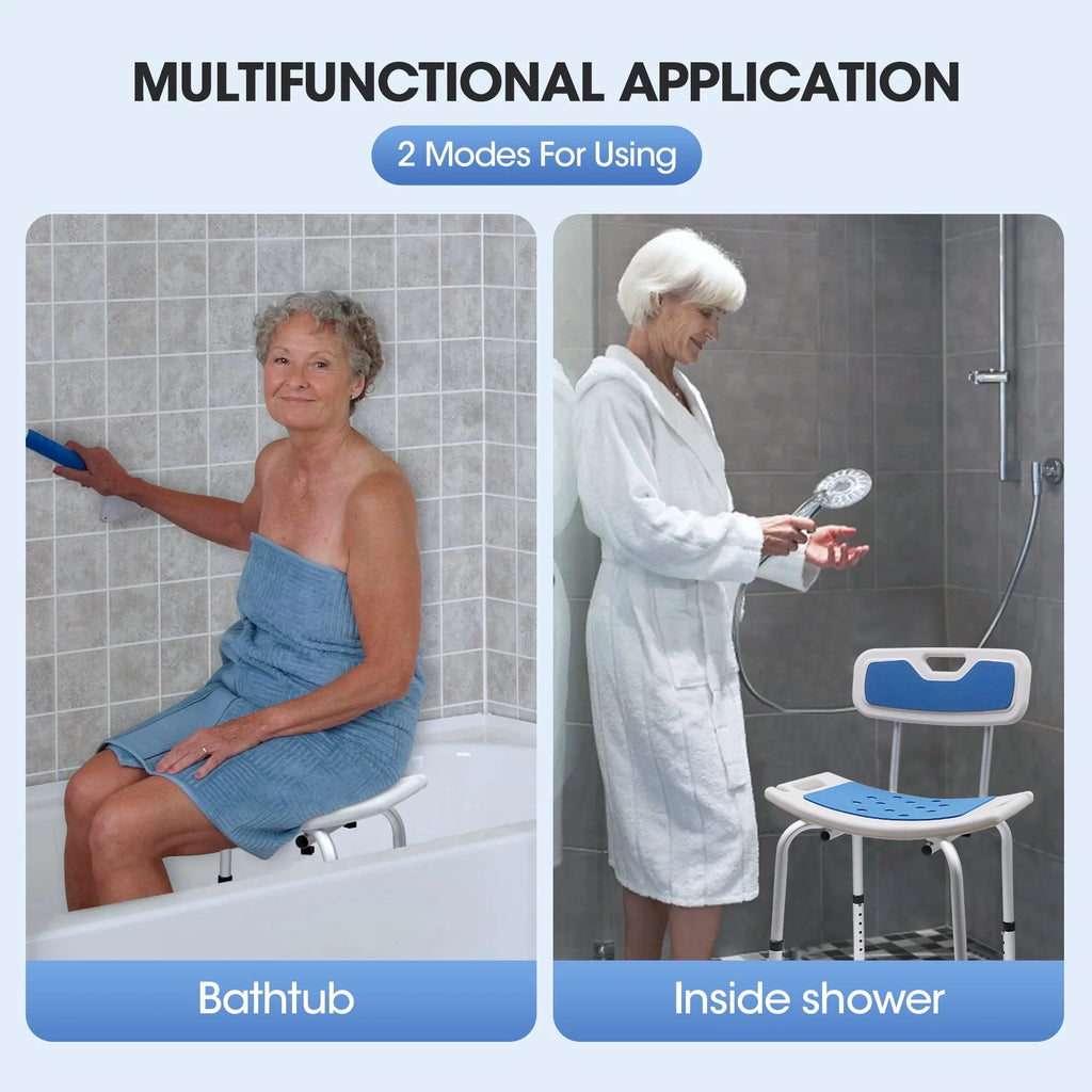 Bath and Shower Chair with Back and Padded Armrests, Height Adjustable Q10217