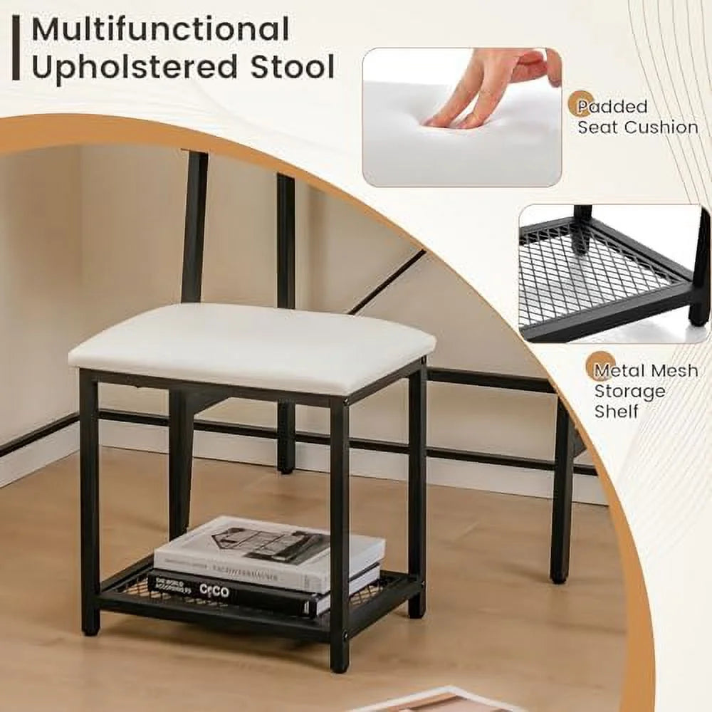 Vanity Table Set with Flip Top Mirror and Cushioned Stool S5761