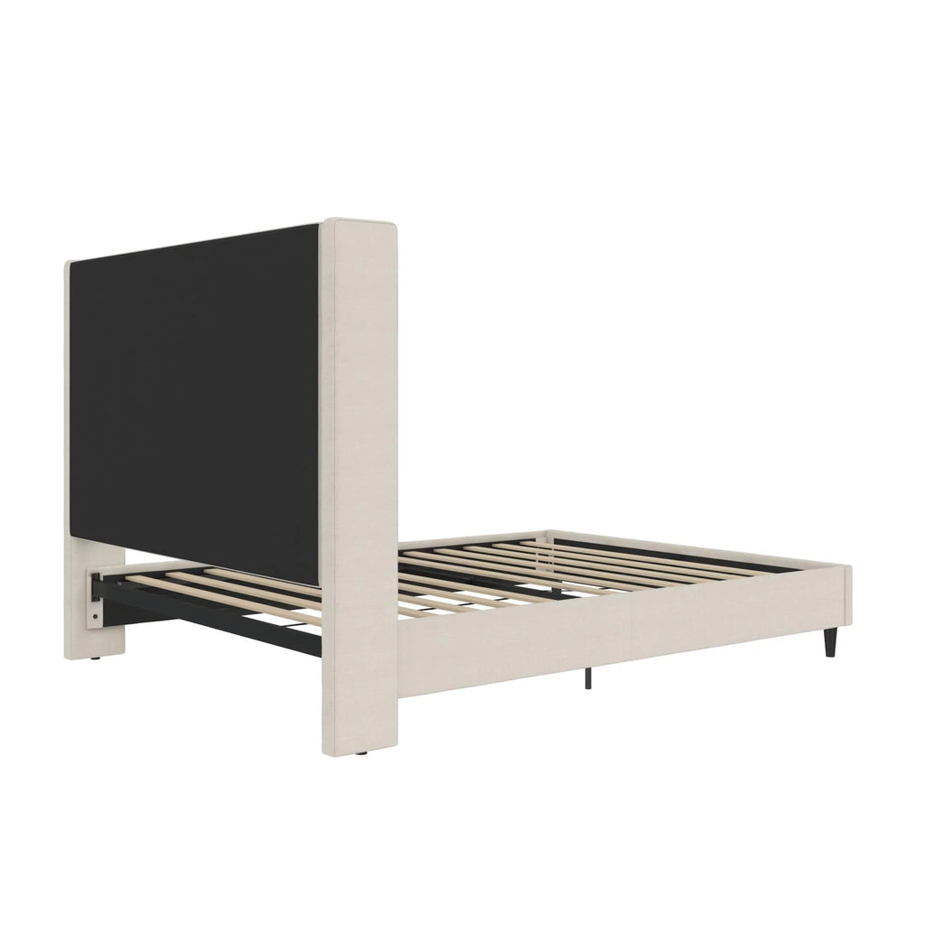 Queen Upholstered Platform Bed Frame with Wingback Headboard S7796